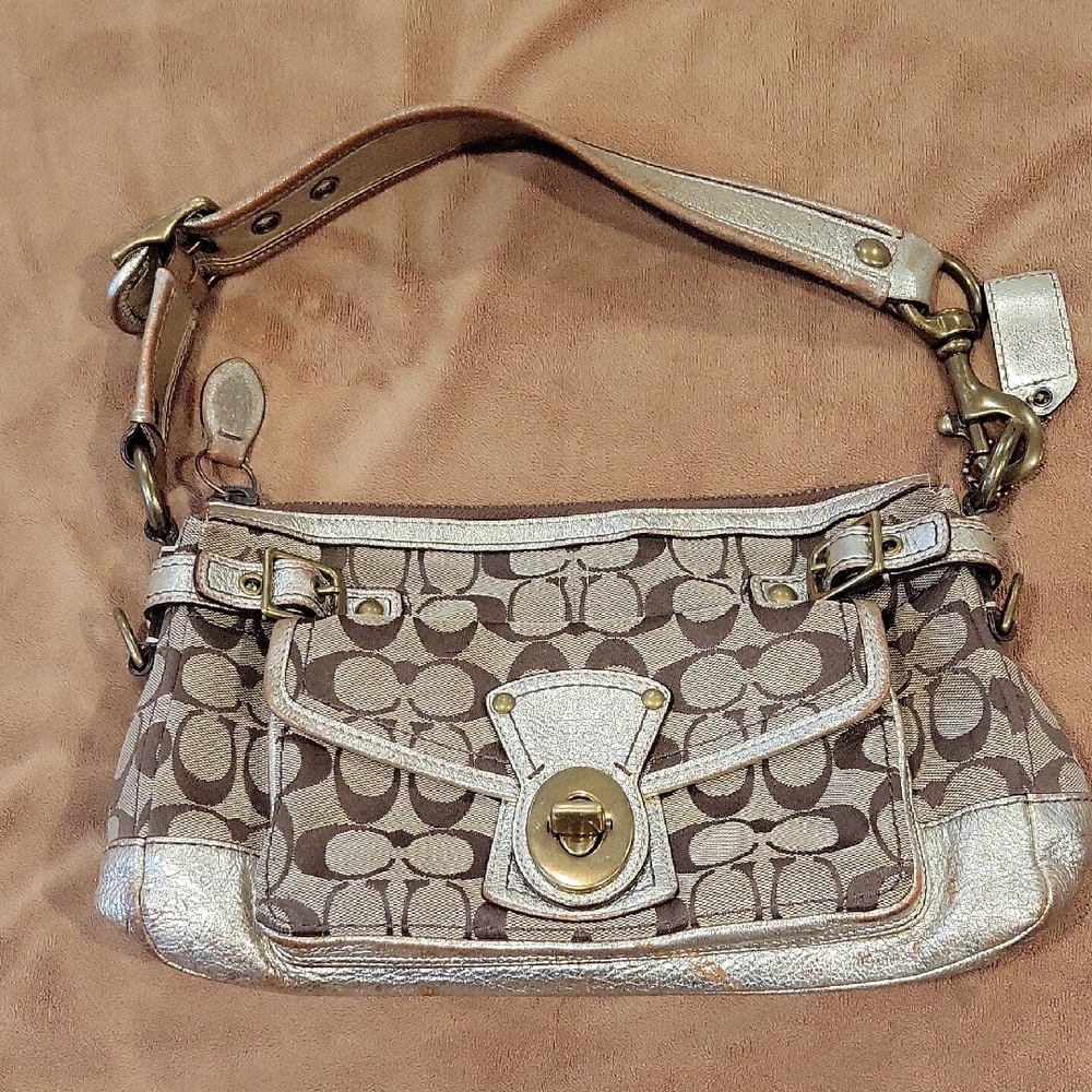 Coach Tan and Gold Shoulder Bag